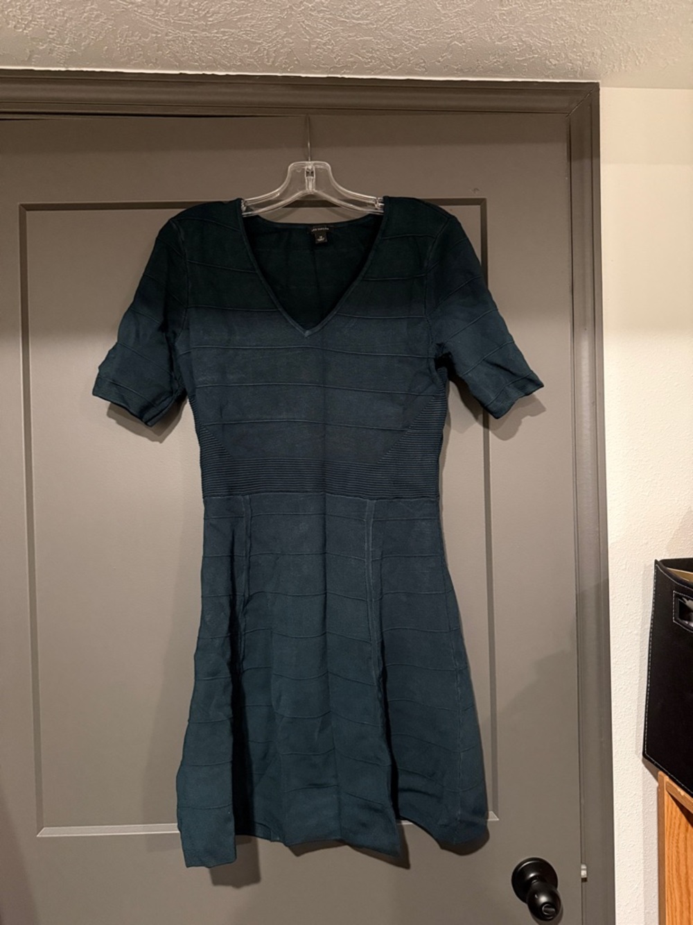 Ann Taylor Teal V-Neck Fit & Flare Mini Dress